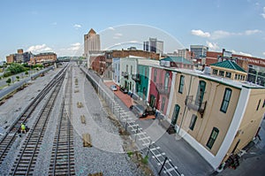 Roanoke virginia city skyline in the mountain valley