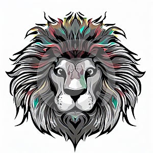 Roar in Restraint: Lion Face in Vector on White,Generative AI