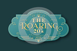 The roaring 20s art deco label template in 3d gold