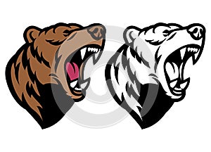Roaring angry grizzly bear mascot head