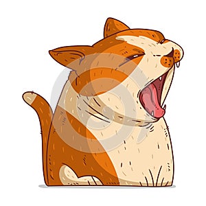 A Roaring Cat, isolated vector illustration. Cute cartoon picture for children of a yawning kitty. Simple drawing of a hissing cat