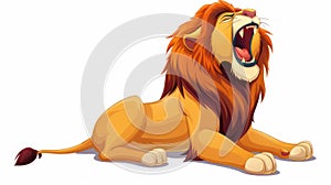 Roaring lion cartoon style isolated on white created with Generative AI. Big teeth and a brown mane.