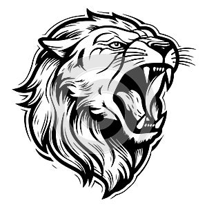 Roaring Lion face comic hand drawn sketch Vector illustration Safari animals Logo