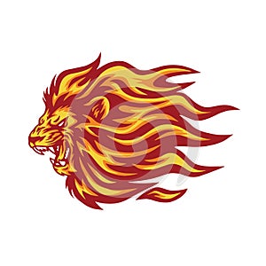 Roaring Lion Flaming Fire Logo Vector Illustration