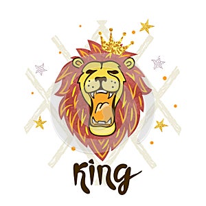 Roaring lion head. Vector illustration.
