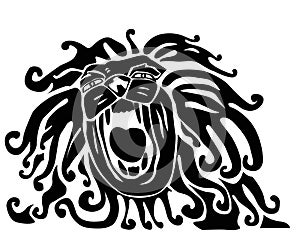 Roaring lion.Lion head. Monochromatic vector