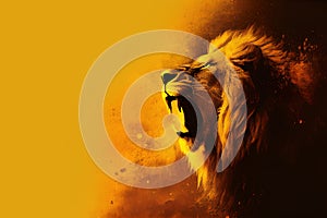 Roaring lion over yellow background.