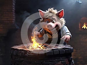 The Roaring Oops Big Bad Wolf's Fiery Descent Down the Chimney in the Tale of the Three Little Pigs