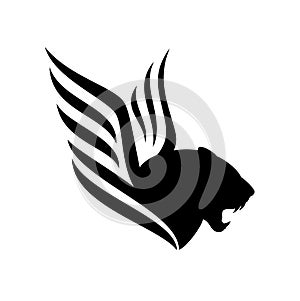 Winged panther black and white vector design