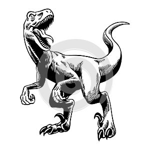 Roaring Raptor Illustration in Black and White