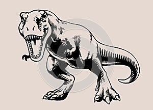 Roaring T-Rex Illustration in Black and White