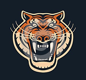 Roaring Tiger Head front view logo design template icon