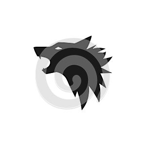 Roaring wolf head silhouette. Vector flat animal silhouette. Wild simple logo. Free animal