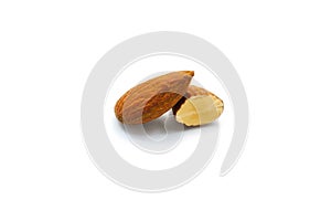 Roast almonds on white background