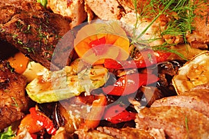 roast with baked vegetables