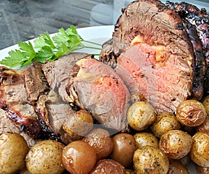 Roast beef dinner with roasted potatoes