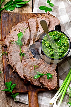 Roast beef and pea shoot and mint pesto..style rustic.
