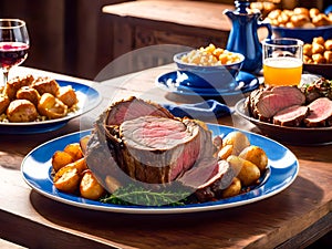 Roast beef with potatoes and wine