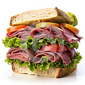 Roast Beef Sandwich Isolated on White Background