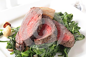 Roast beef and sauteed spinach