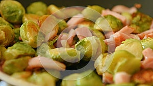 Roast brussels sprouts with bacon and ham