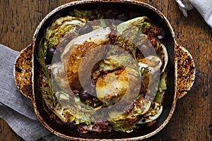 Roast chicken with cabbage