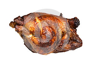 Roast chicken, isolated on white, with brown crust