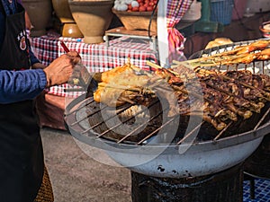 Roast chicken in local market