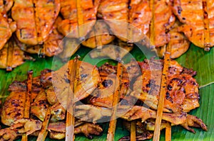 Roast chicken in native open market of Thailand