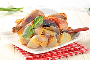 Roast chicken and potatoes