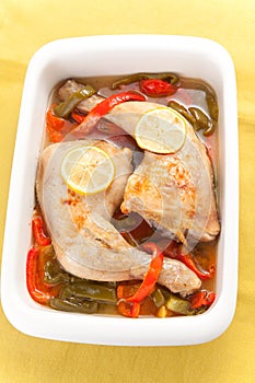 Roast chicken with red and green peppers