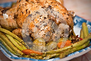 Roast chicken with roasted asparagus