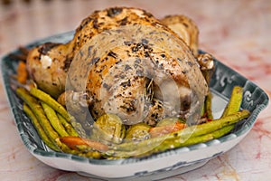 Roast chicken with roasted asparagus