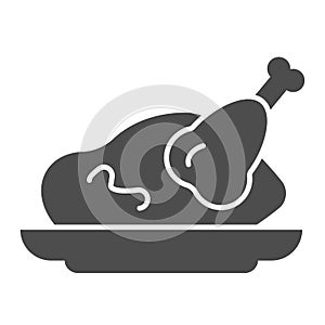 Roast chicken solid icon. Roasted turkey vector illustration isolated on white. Grilled meat glyph style design