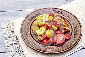 Roast chicken thighs and baby potatoes