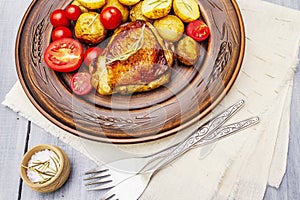 Roast chicken thighs and baby potatoes