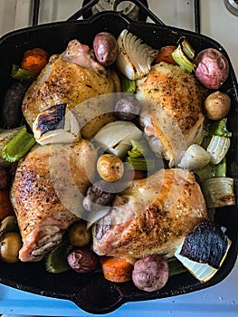 Roast chicken thighs with veggies