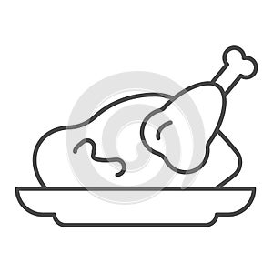 Roast chicken thin line icon. Roasted turkey vector illustration isolated on white. Grilled meat outline style design