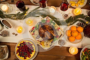 Roast chicken or turkey on christmas table