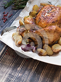 Roast chicken and various vegetables