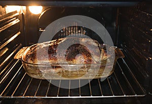 Roast duck in the oven.