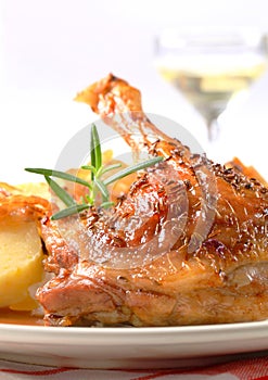 Roast duck with potato dumplings and white cabbage