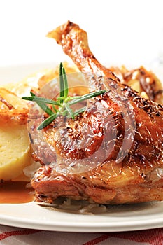 Roast duck with potato dumplings and white cabbage