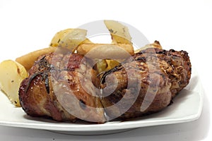 Roast grilled beef with aluminum tub