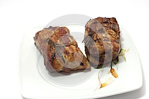 Roast grilled beef with aluminum tub photo