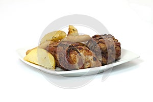 Roast grilled beef with aluminum tub photo