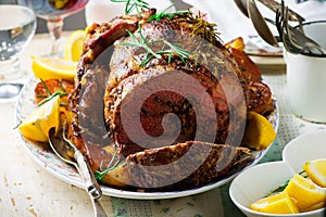 Roast lamb leg with Vegetables.style rustic.