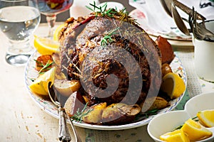 Roast lamb leg with Vegetables.style rustic.