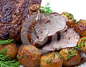 Roast leg of lamb.