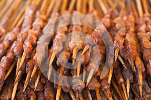 Roast mutton cubes on a skewer